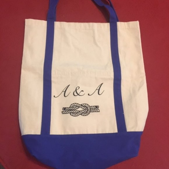 "A & A" Initialed Nautical Personalized Canvas Tote Travel Beach Shopping Bag - Picture 1 of 10